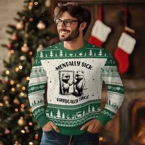 Mentally Sick Physically Thick Ugly Christmas Sweater Retro Vintage Silly Raccoon Weird Meme TS02 Beige Green Print Your Wear