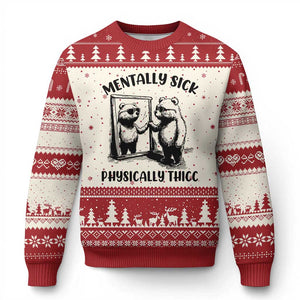 Mentally Sick Physically Thick Ugly Christmas Sweater Retro Vintage Silly Raccoon Weird Meme TS02 Beige Red Print Your Wear