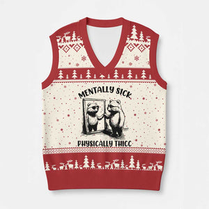 Mentally Sick Physically Thick V-Neck Knit Sweater Vest Retro Vintage Silly Raccoon Weird Meme TS02 Beige Red Print Your Wear