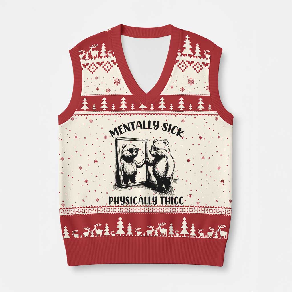 Mentally Sick Physically Thick V-Neck Knit Sweater Vest Retro Vintage Silly Raccoon Weird Meme TS02 Beige Red Print Your Wear