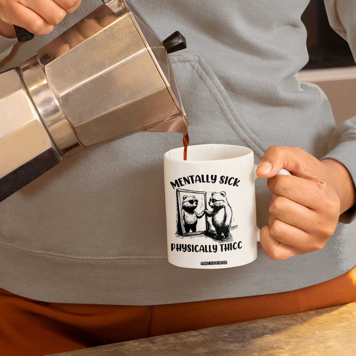 Mentally Sick Physically Thick Coffee Mug Retro Vintage Silly Raccoon Weird Meme TS02 Print Your Wear