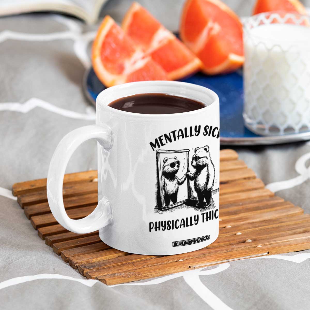 Mentally Sick Physically Thick Coffee Mug Retro Vintage Silly Raccoon Weird Meme TS02 Print Your Wear