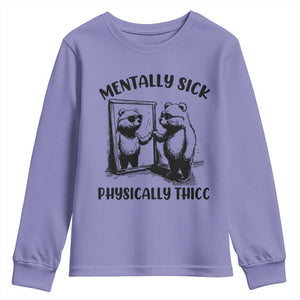 Mentally Sick Physically Thick Youth Sweatshirt Retro Vintage Silly Raccoon Weird Meme TS02 Violet Print Your Wear