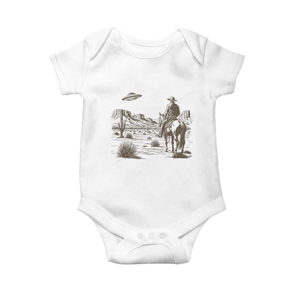 UFO Western Cowboy Baby Onesie Rodeo Wild West Retro Vintage Graphic TS02 White Print Your Wear
