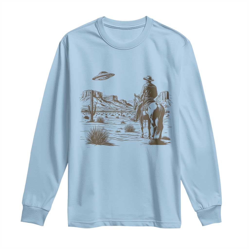 UFO Western Cowboy Long Sleeve Shirt Rodeo Wild West Retro Vintage Graphic TS02 Light Blue Print Your Wear