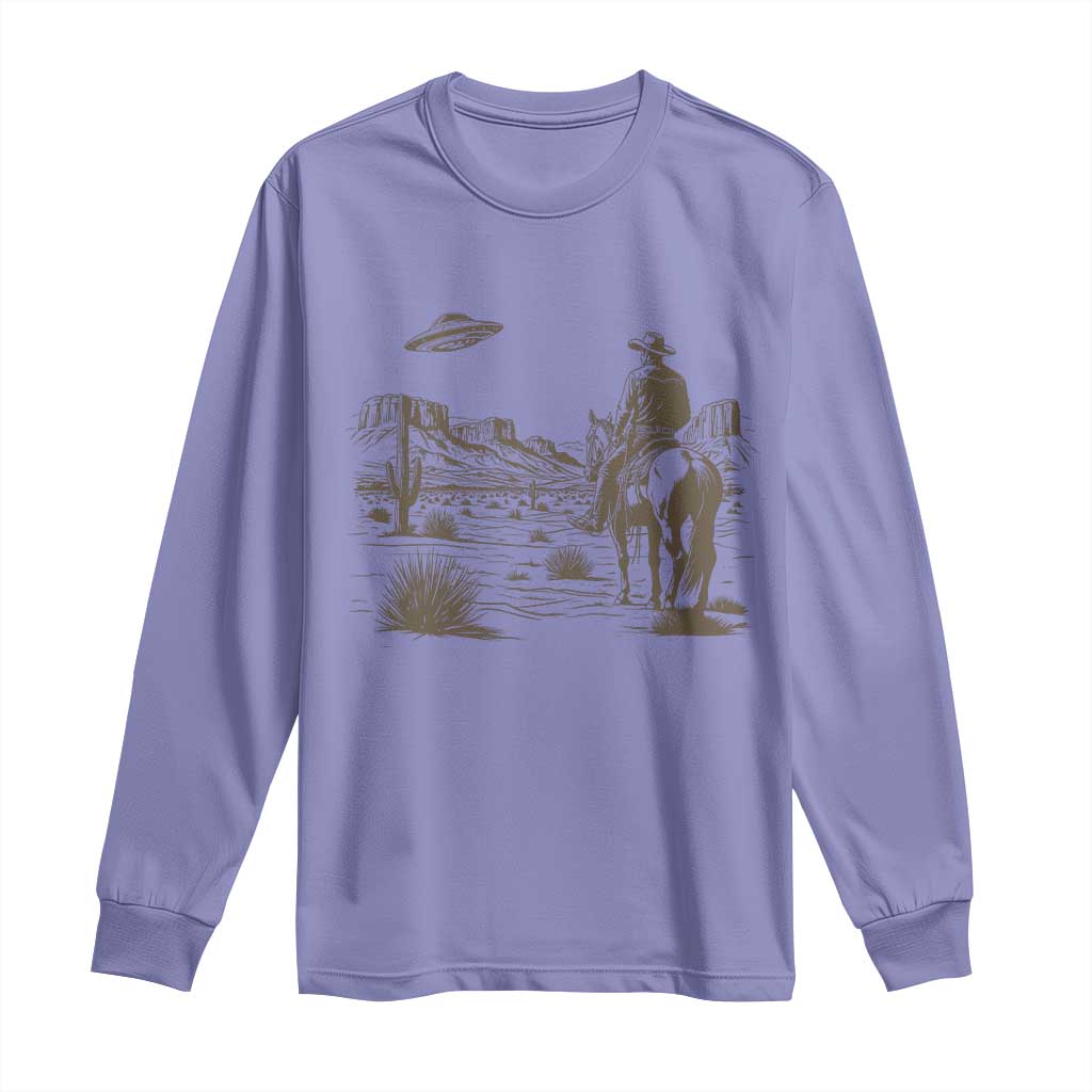 UFO Western Cowboy Long Sleeve Shirt Rodeo Wild West Retro Vintage Graphic TS02 Violet Print Your Wear