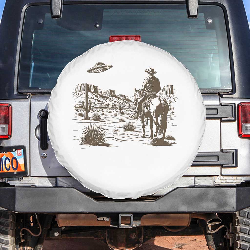 UFO Western Cowboy Spare Tire Cover Rodeo Wild West Retro Vintage Graphic TS02 No hole White Print Your Wear