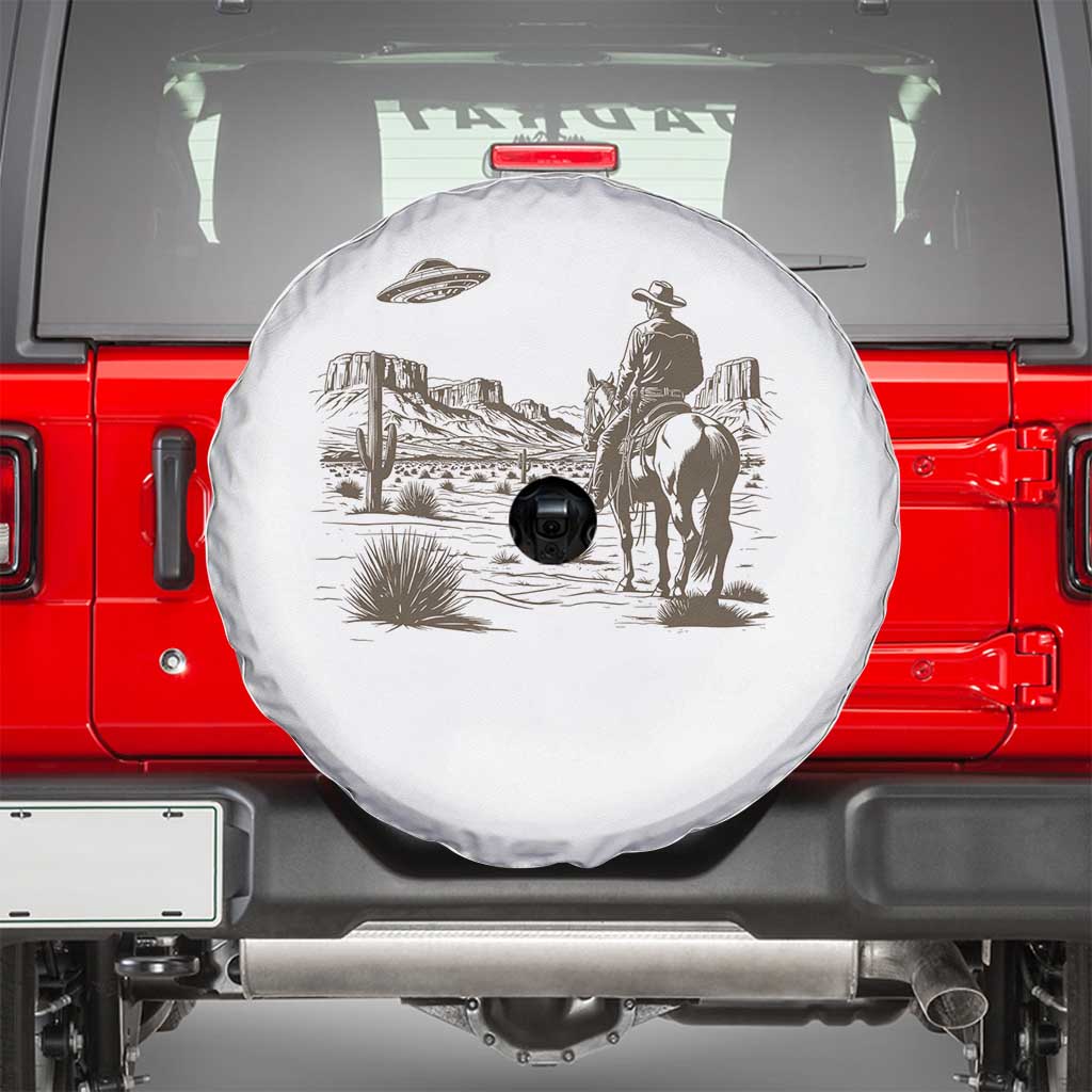 UFO Western Cowboy Spare Tire Cover Rodeo Wild West Retro Vintage Graphic TS02 White Print Your Wear