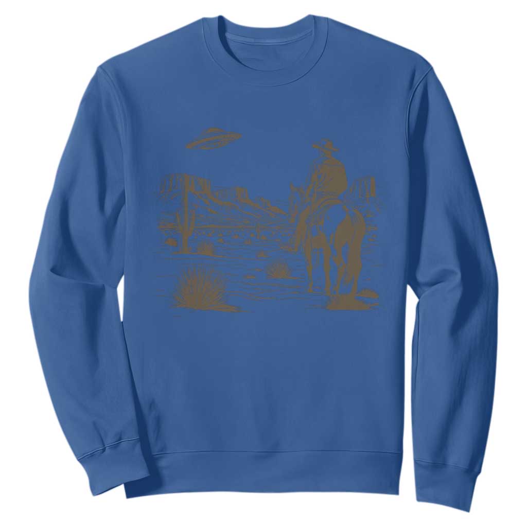 UFO Western Cowboy Sweatshirt Rodeo Wild West Retro Vintage Graphic TS02 Royal Blue Print Your Wear