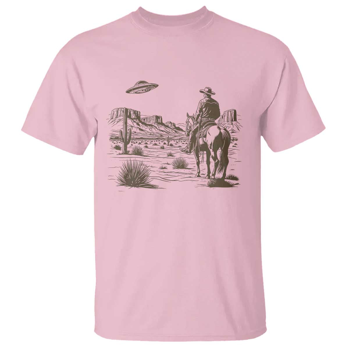 UFO Western Cowboy T Shirt Rodeo Wild West Retro Vintage Graphic TS02 Light Pink Print Your Wear