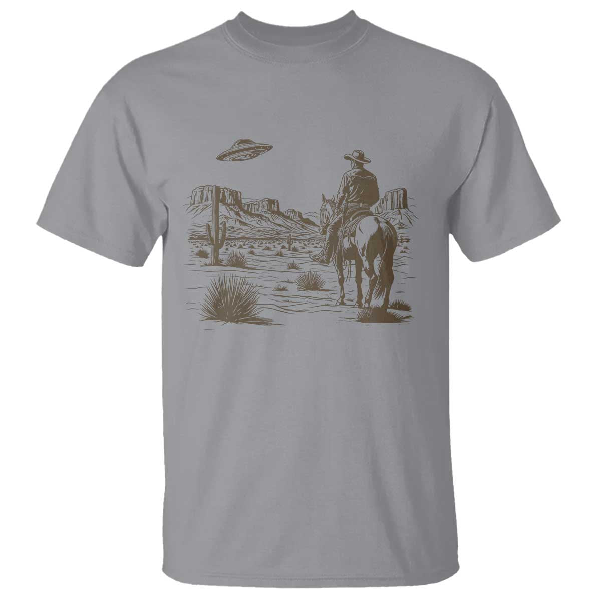 UFO Western Cowboy T Shirt Rodeo Wild West Retro Vintage Graphic TS02 Sport Gray Print Your Wear