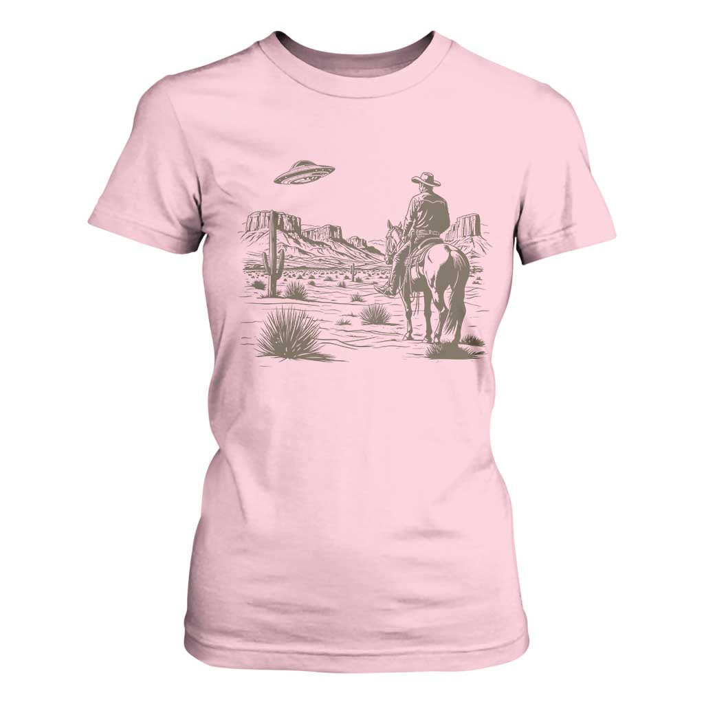 UFO Western Cowboy T Shirt For Women Rodeo Wild West Retro Vintage Graphic TS02 Light Pink Print Your Wear