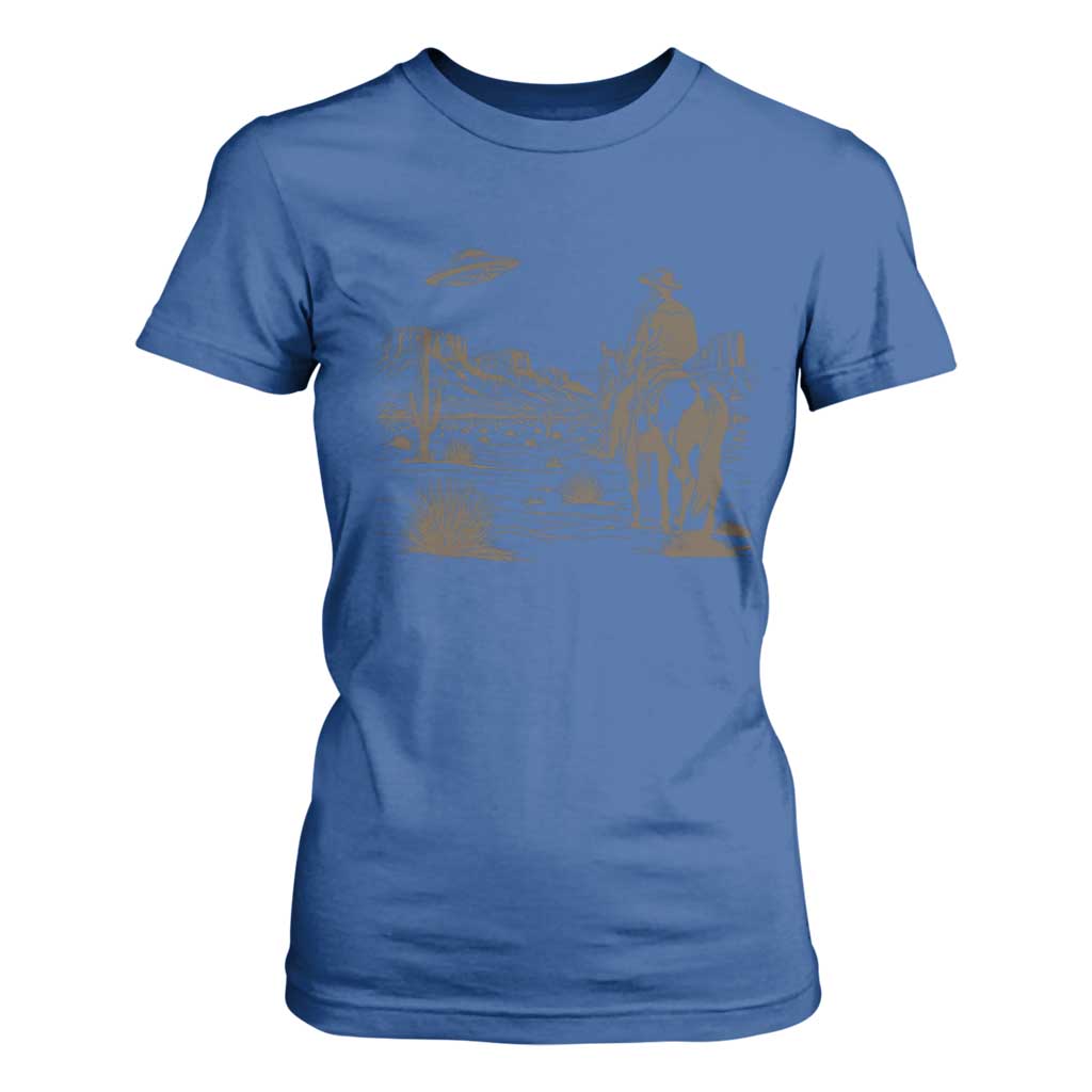 UFO Western Cowboy T Shirt For Women Rodeo Wild West Retro Vintage Graphic TS02 Royal Blue Print Your Wear
