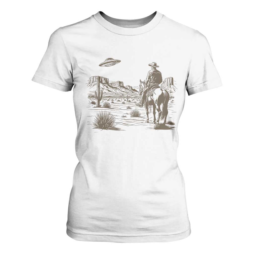 UFO Western Cowboy T Shirt For Women Rodeo Wild West Retro Vintage Graphic TS02 White Print Your Wear