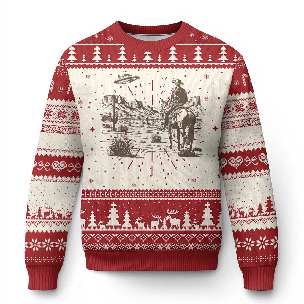 UFO Western Cowboy Knit Sweatshirt Rodeo Wild West Retro Vintage Graphic TS02 Red Print Your Wear