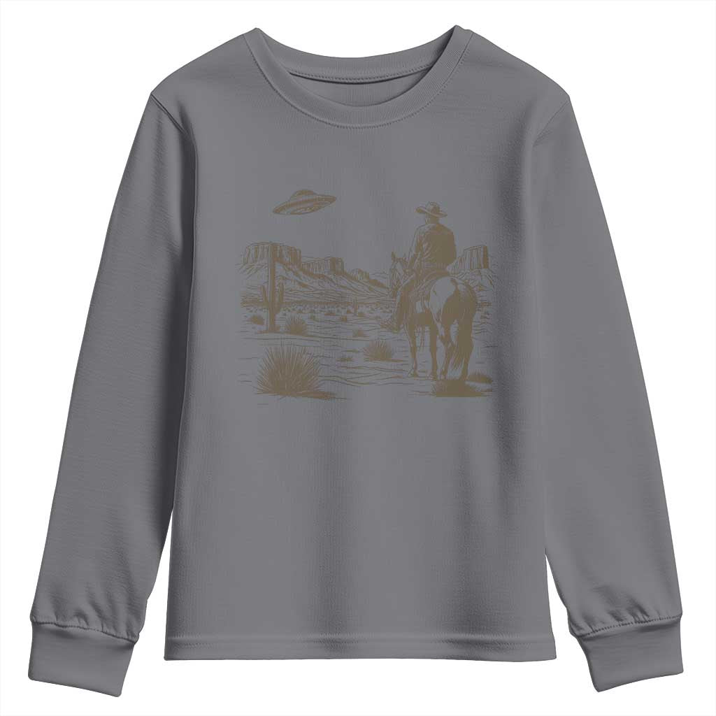 UFO Western Cowboy Youth Sweatshirt Rodeo Wild West Retro Vintage Graphic TS02 Charcoal Print Your Wear