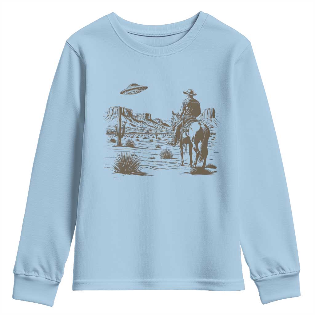 UFO Western Cowboy Youth Sweatshirt Rodeo Wild West Retro Vintage Graphic TS02 Light Blue Print Your Wear