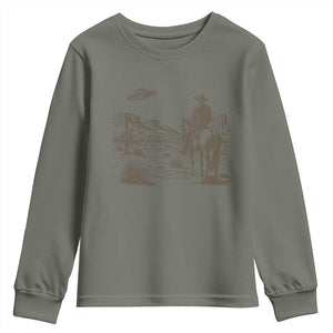 UFO Western Cowboy Youth Sweatshirt Rodeo Wild West Retro Vintage Graphic TS02 Military Green Print Your Wear