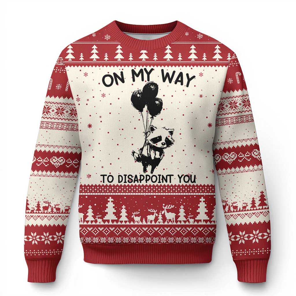 Funny Raccoon 90s Trash Panda Ugly Christmas Sweater On My Way To Disappoint You Mental Health Meme TS02 Beige Red Print Your Wear