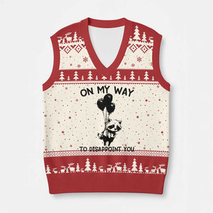 Funny Raccoon 90s Trash Panda V-Neck Knit Sweater Vest On My Way To Disappoint You Mental Health Meme TS02 Beige Red Print Your Wear
