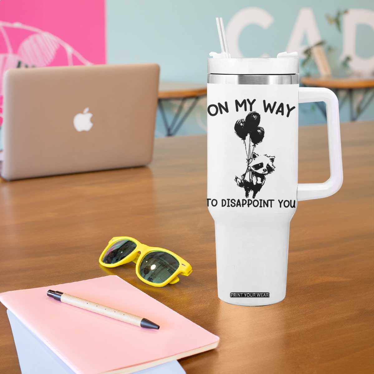 Funny Raccoon 90s Trash Panda Tumbler With Handle On My Way To Disappoint You Mental Health Meme TS02 Print Your Wear
