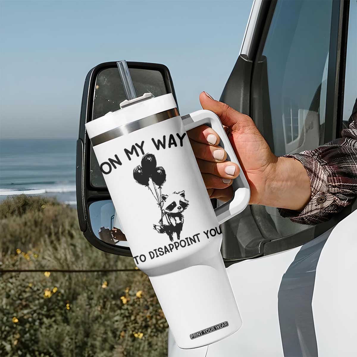 Funny Raccoon 90s Trash Panda Tumbler With Handle On My Way To Disappoint You Mental Health Meme TS02 Print Your Wear