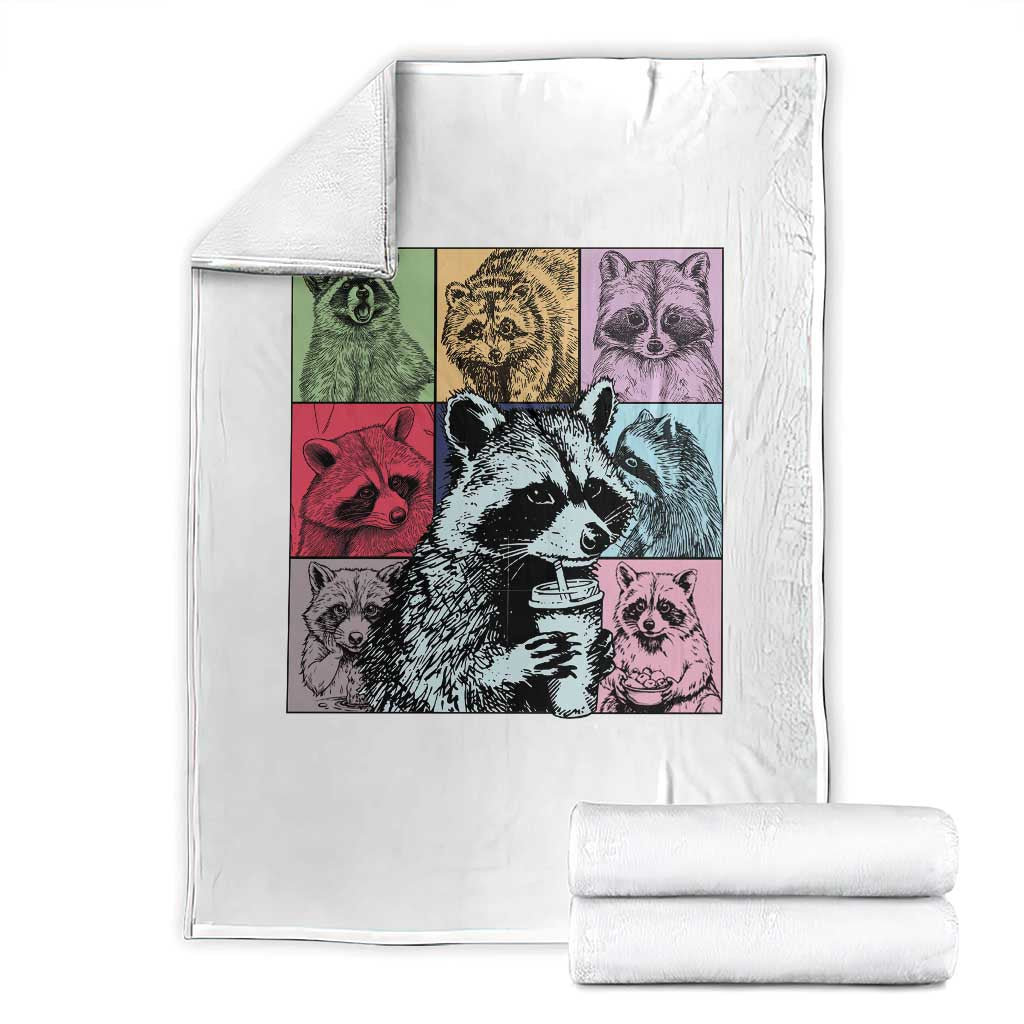 Raccoon Drinking Coffee Graphic Throw Blanket Funny Trash Panda Retro 90s Style TS02 White Print Your Wear