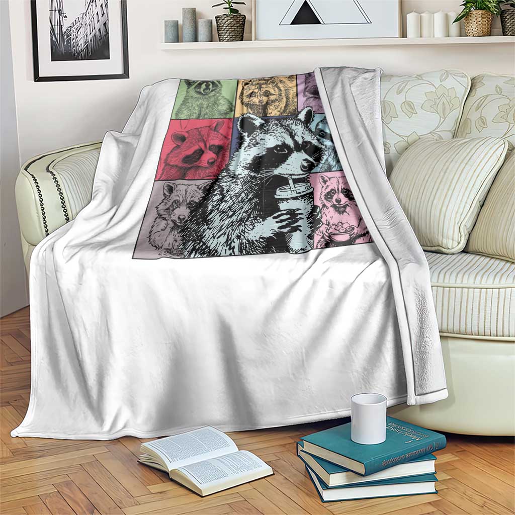 Raccoon Drinking Coffee Graphic Throw Blanket Funny Trash Panda Retro 90s Style TS02 Print Your Wear