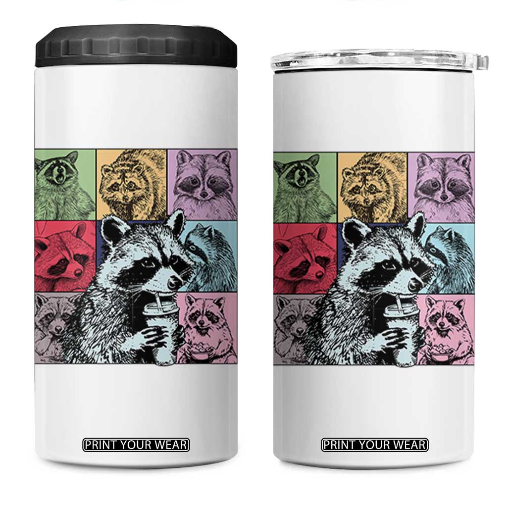 Raccoon Drinking Coffee Graphic 4 in 1 Can Cooler Tumbler Funny Trash Panda Retro 90s Style TS02 One Size: 16 oz White Print Your Wear