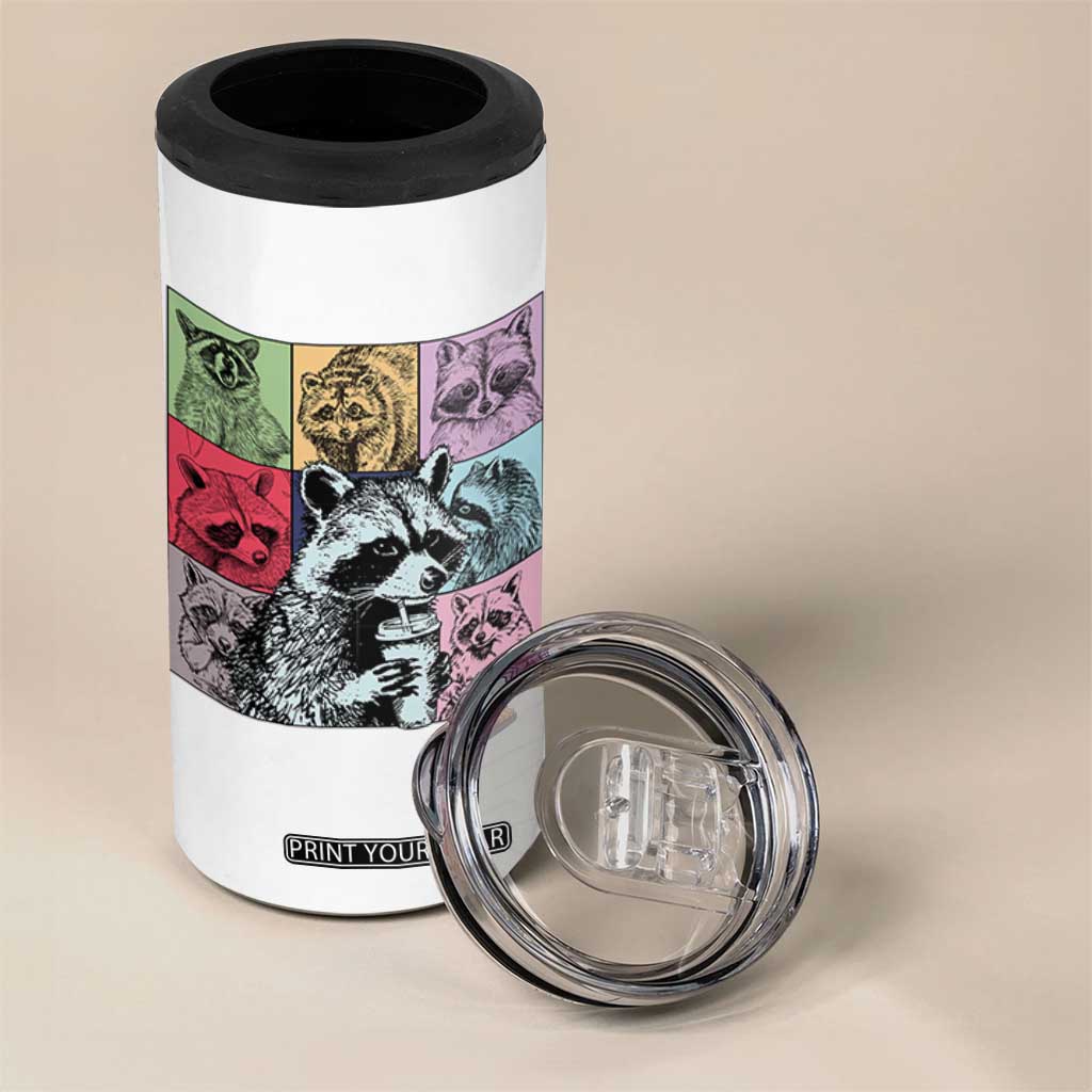 Raccoon Drinking Coffee Graphic 4 in 1 Can Cooler Tumbler Funny Trash Panda Retro 90s Style TS02 Print Your Wear