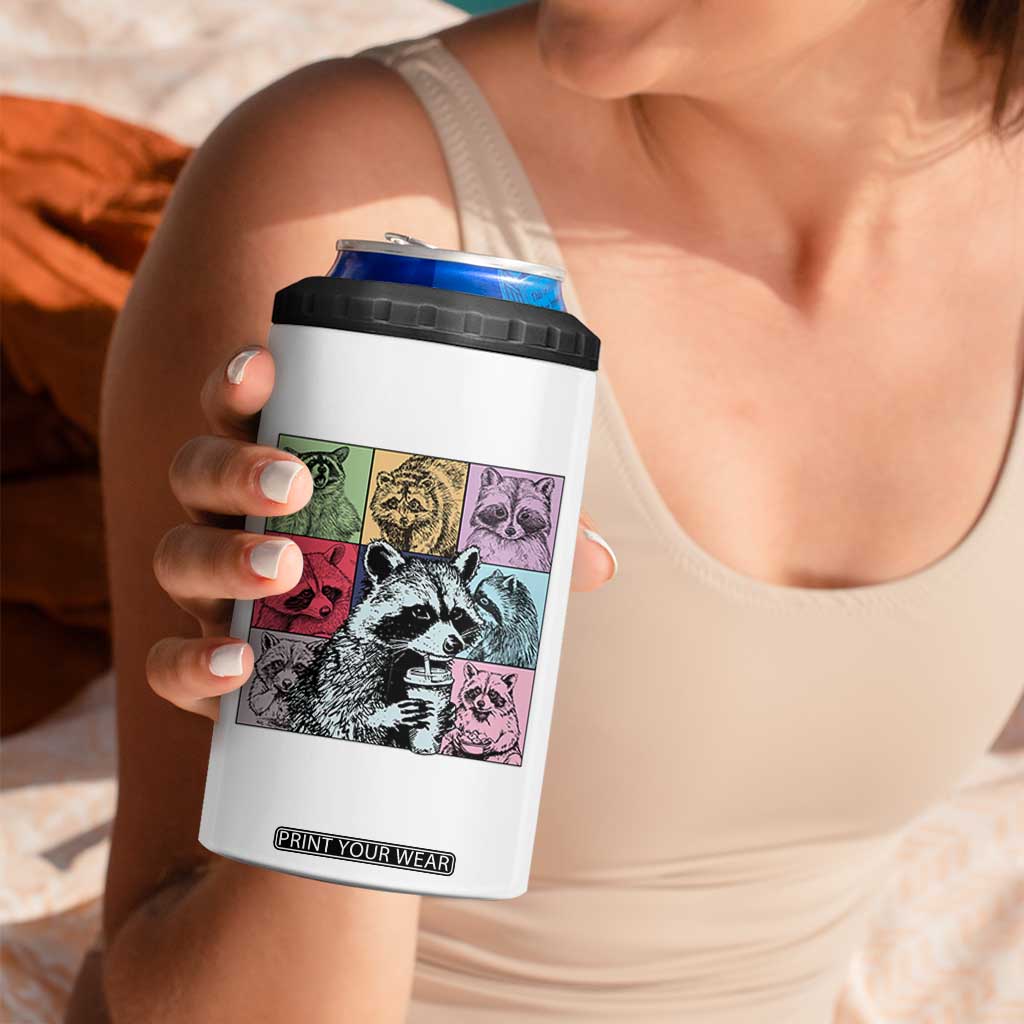 Raccoon Drinking Coffee Graphic 4 in 1 Can Cooler Tumbler Funny Trash Panda Retro 90s Style TS02 Print Your Wear