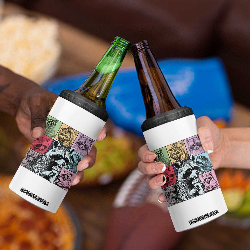 Raccoon Drinking Coffee Graphic 4 in 1 Can Cooler Tumbler Funny Trash Panda Retro 90s Style TS02 Print Your Wear