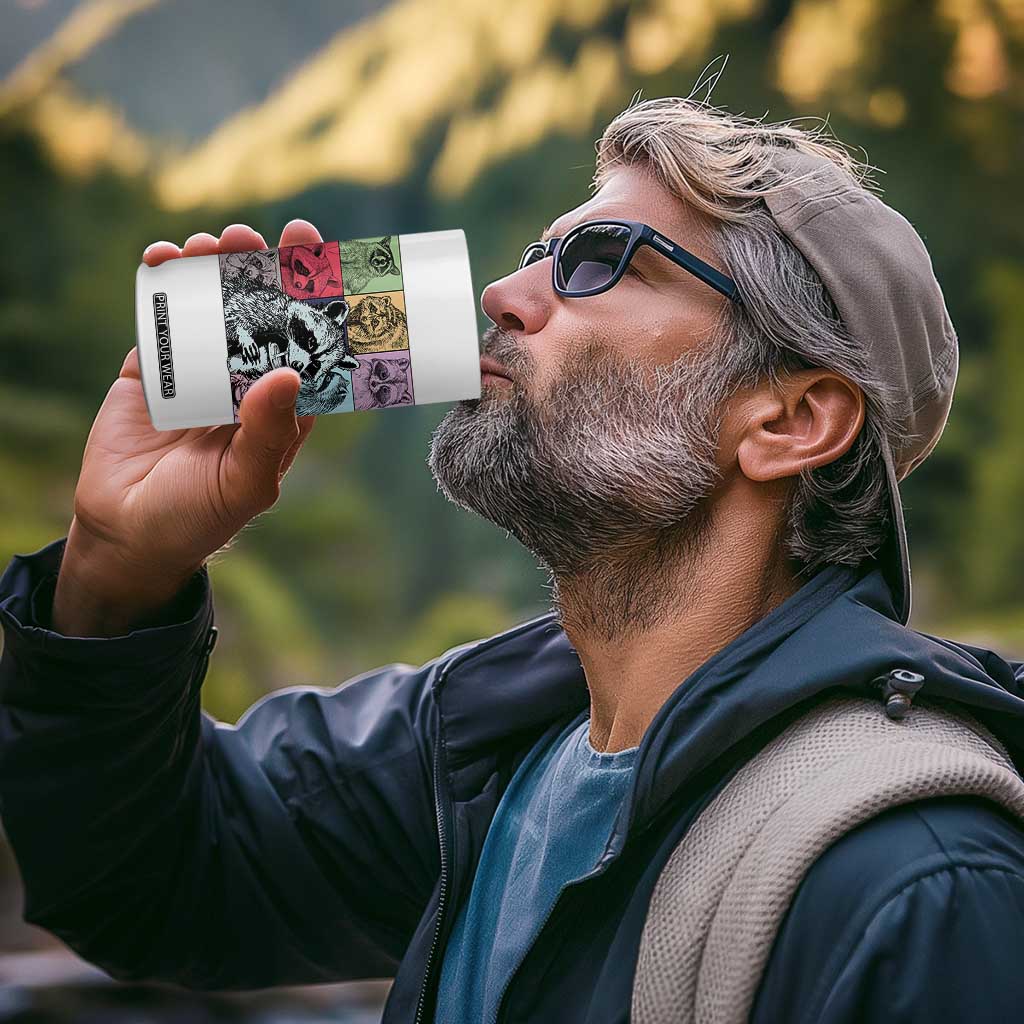 Raccoon Drinking Coffee Graphic 4 in 1 Can Cooler Tumbler Funny Trash Panda Retro 90s Style TS02 Print Your Wear