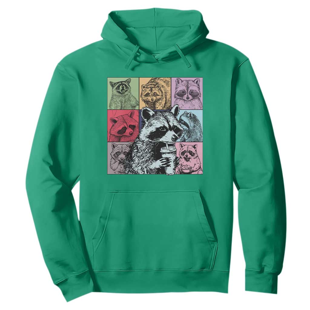 Raccoon Drinking Coffee Graphic Hoodie Funny Trash Panda Retro 90s Style TS02 Irish Green Print Your Wear