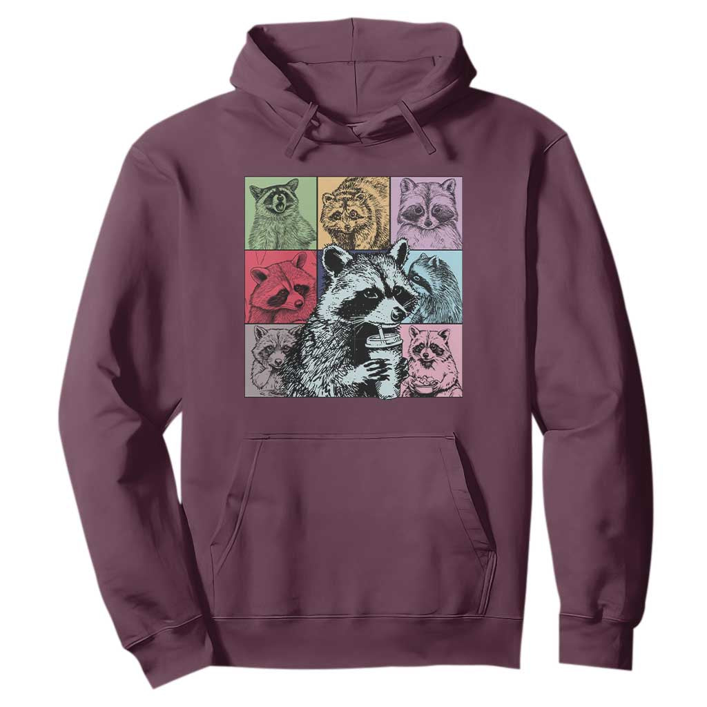 Raccoon Drinking Coffee Graphic Hoodie Funny Trash Panda Retro 90s Style TS02 Maroon Print Your Wear