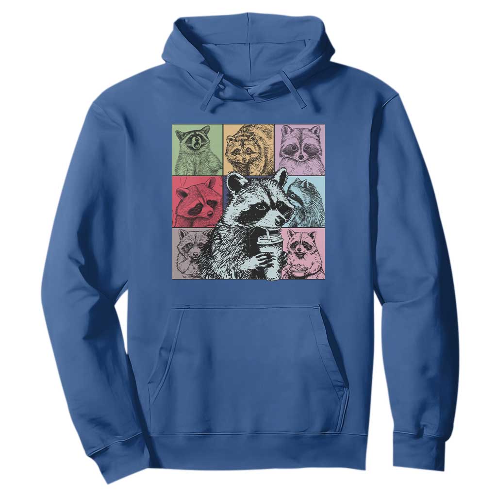 Raccoon Drinking Coffee Graphic Hoodie Funny Trash Panda Retro 90s Style TS02 Royal Blue Print Your Wear