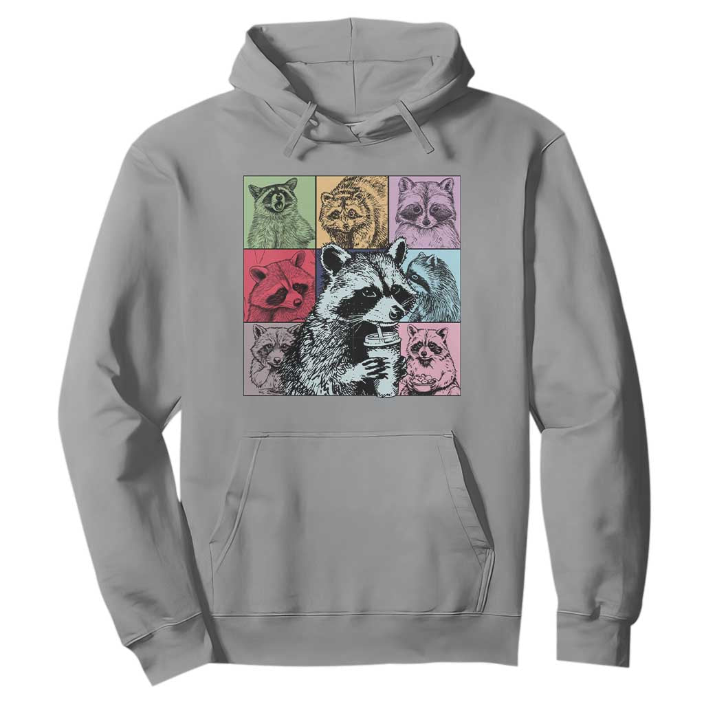 Raccoon Drinking Coffee Graphic Hoodie Funny Trash Panda Retro 90s Style TS02 Sport Gray Print Your Wear
