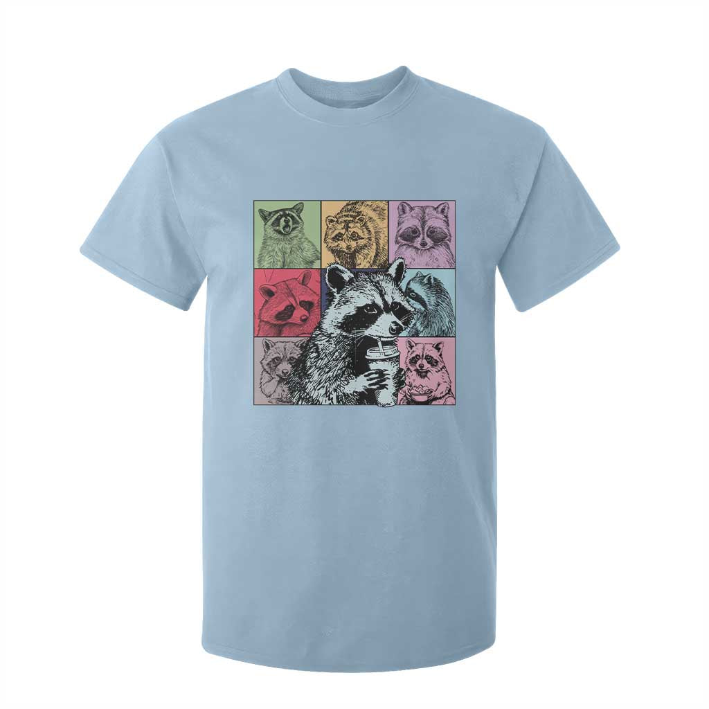 Raccoon Drinking Coffee Graphic T Shirt For Kid Funny Trash Panda Retro 90s Style TS02 Light Blue Print Your Wear