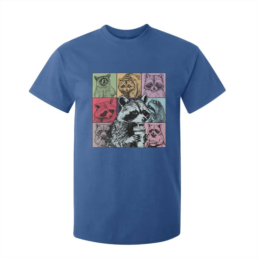 Raccoon Drinking Coffee Graphic T Shirt For Kid Funny Trash Panda Retro 90s Style TS02 Royal Blue Print Your Wear