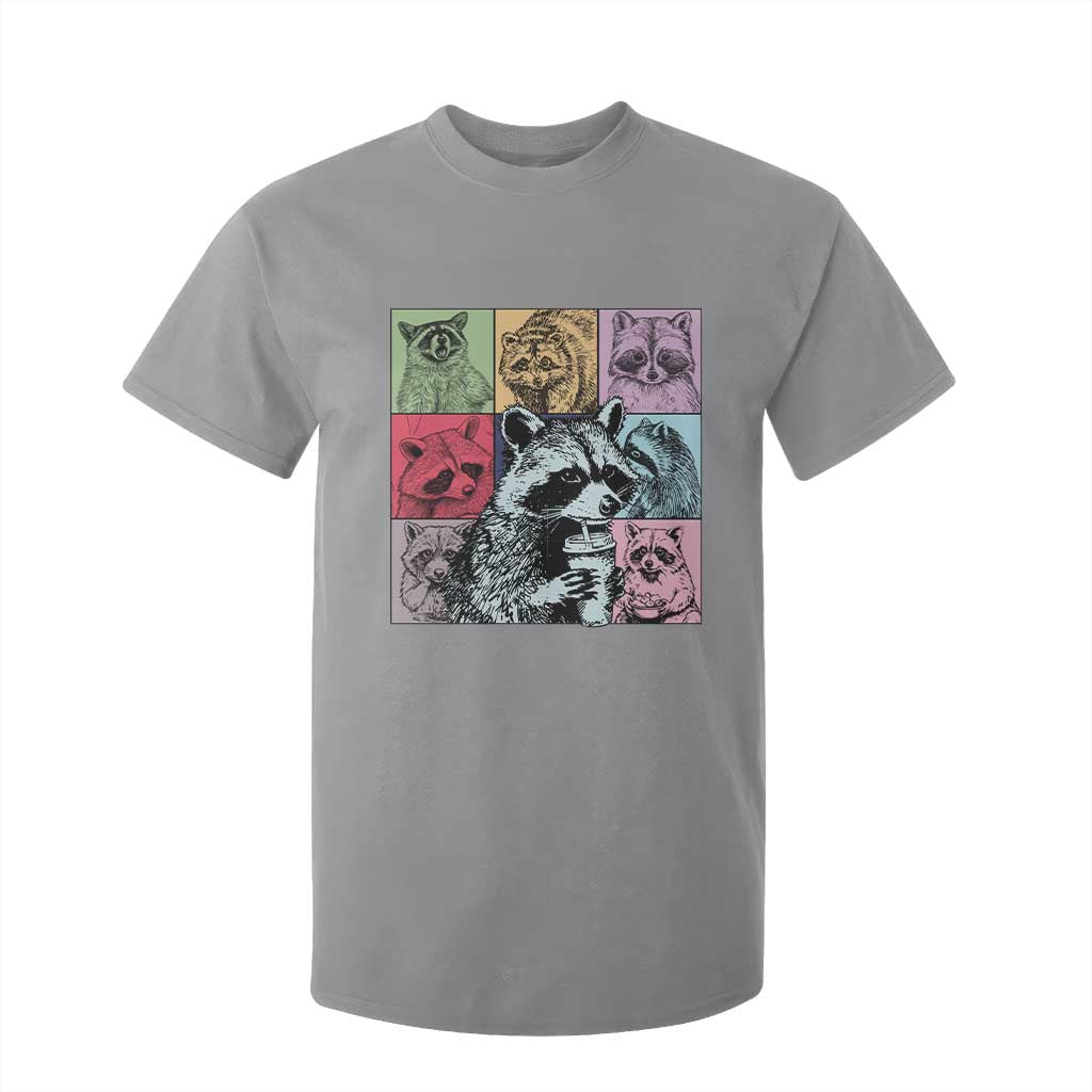 Raccoon Drinking Coffee Graphic T Shirt For Kid Funny Trash Panda Retro 90s Style TS02 Sport Gray Print Your Wear