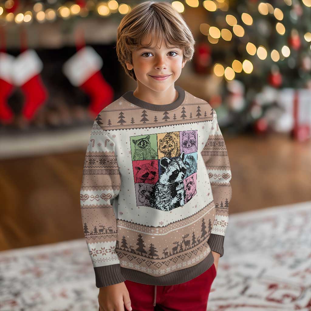 Raccoon Drinking Coffee Graphic Ugly Christmas Sweater Funny Trash Panda Retro 90s Style TS02 Mocha Mousse Print Your Wear