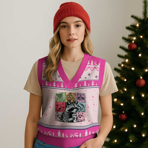 Raccoon Drinking Coffee Graphic V-Neck Knit Sweater Vest Funny Trash Panda Retro 90s Style TS02 Hot Pink Print Your Wear