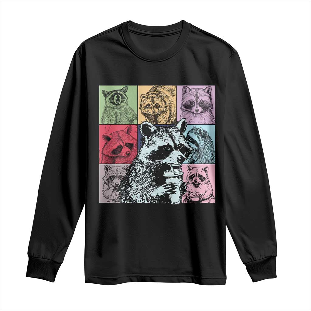 Raccoon Drinking Coffee Graphic Long Sleeve Shirt Funny Trash Panda Retro 90s Style TS02 Black Print Your Wear
