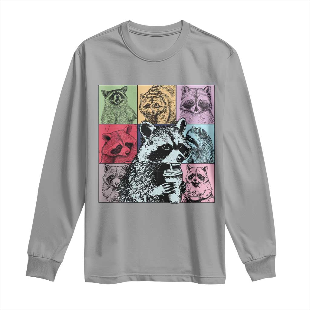 Raccoon Drinking Coffee Graphic Long Sleeve Shirt Funny Trash Panda Retro 90s Style TS02 Sport Gray Print Your Wear