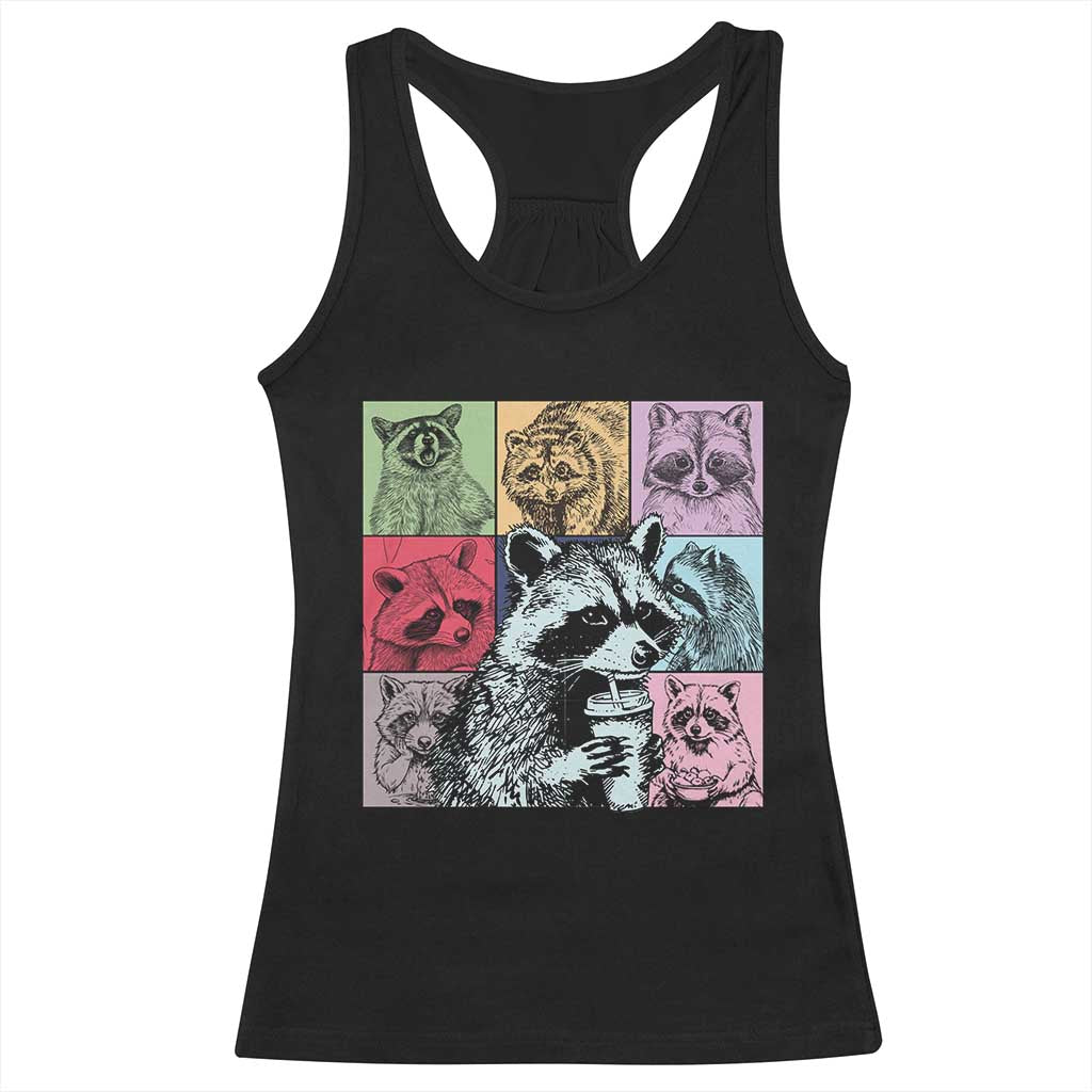 Raccoon Drinking Coffee Graphic Racerback Tank Top Funny Trash Panda Retro 90s Style TS02 Black Print Your Wear