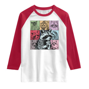 Raccoon Drinking Coffee Graphic Raglan Shirt Funny Trash Panda Retro 90s Style TS02 White Red Print Your Wear