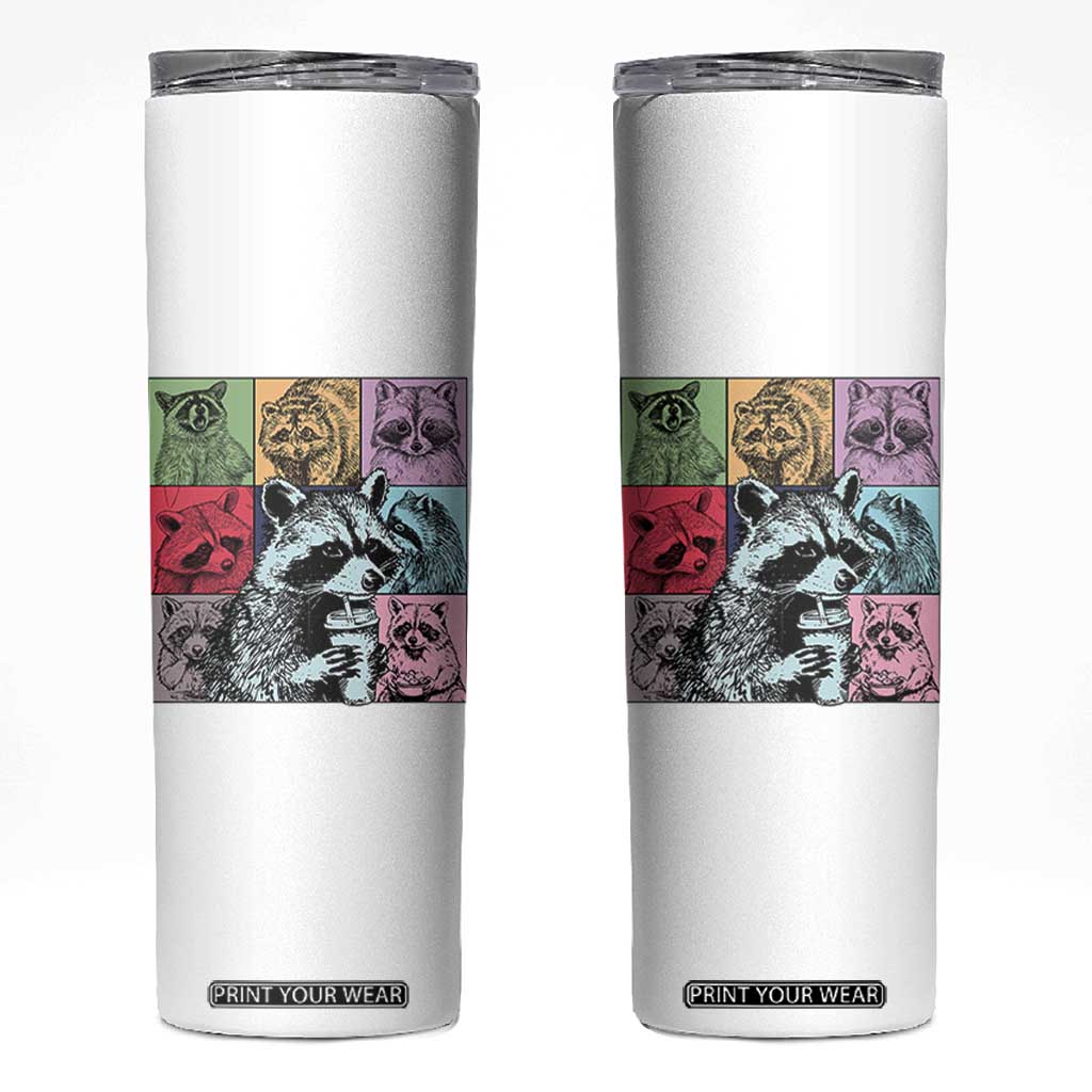 Raccoon Drinking Coffee Graphic Skinny Tumbler Funny Trash Panda Retro 90s Style TS02 White Print Your Wear