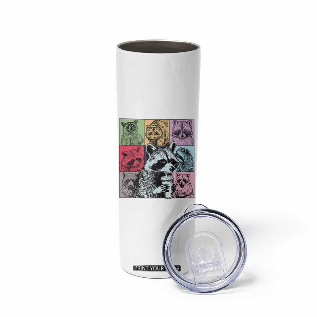 Raccoon Drinking Coffee Graphic Skinny Tumbler Funny Trash Panda Retro 90s Style TS02 Print Your Wear