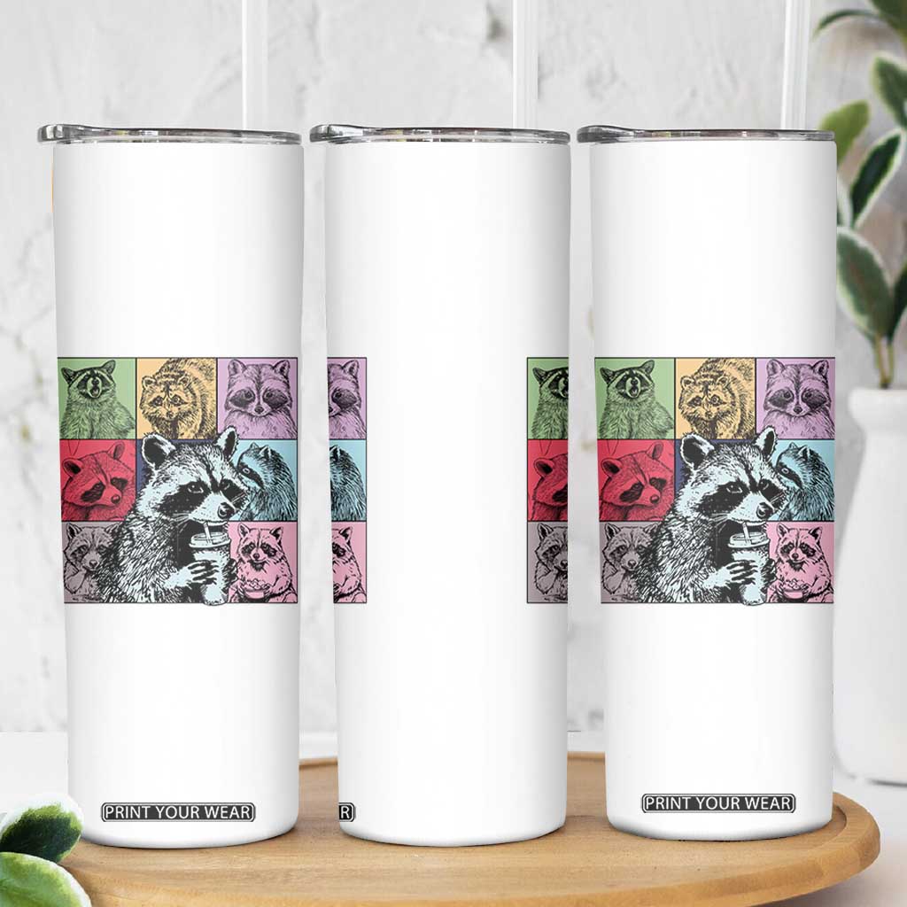 Raccoon Drinking Coffee Graphic Skinny Tumbler Funny Trash Panda Retro 90s Style TS02 Print Your Wear