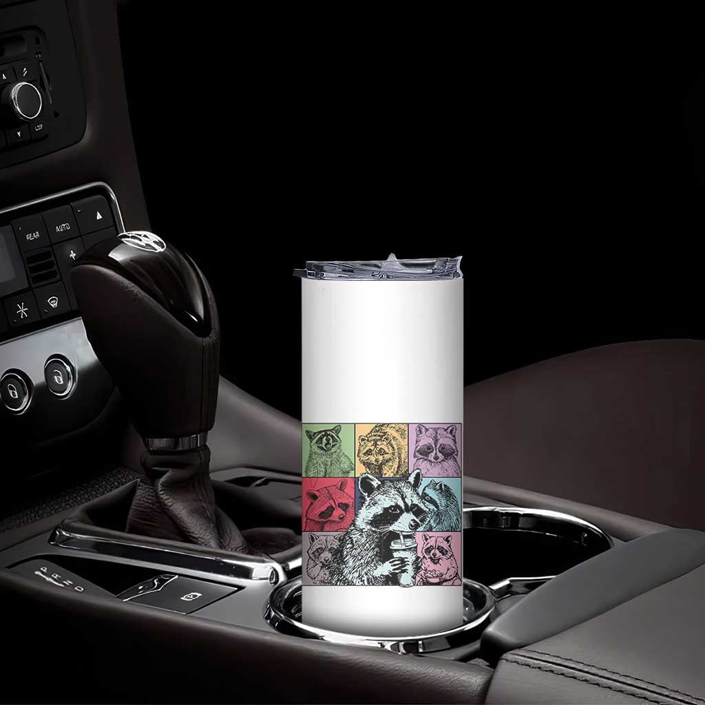 Raccoon Drinking Coffee Graphic Skinny Tumbler Funny Trash Panda Retro 90s Style TS02 Print Your Wear